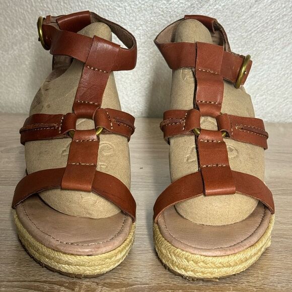 Fossil Women Size 10 Brown Leather Straps Espadrille Wedge - Picture 2 of 13